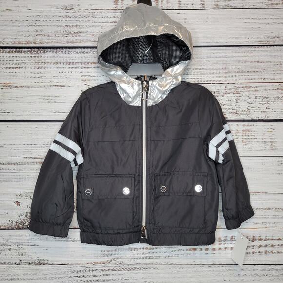 Urban Republic Girl's Zip Front Jacket Windbreaker with Hood Black Silver | 2T - Picture 1 of 8